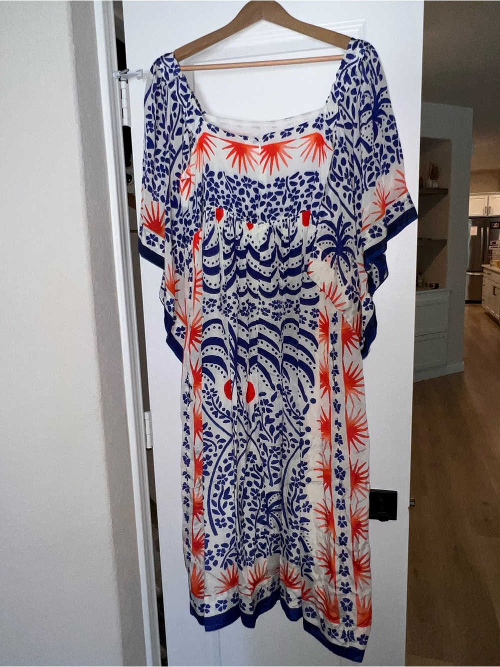 FARM Rio Cream Midi Dress with Blue Floral and Orange Accents - Picture 5 of 6